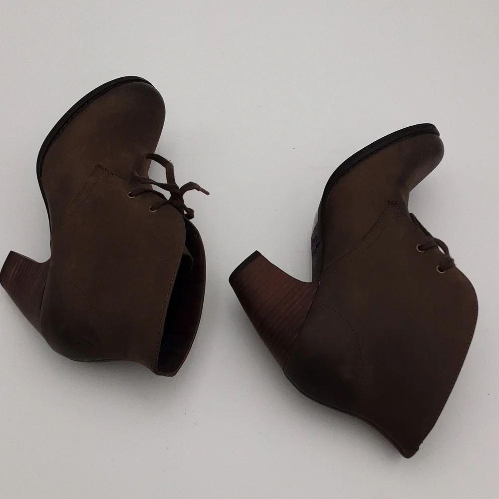 Indigo ankle leather booties women 7M brown casual festival retro y2k Lace-up